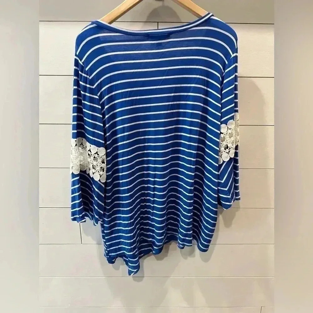 Notation Blue/ white striped asymmetrical Shirt- XL - Picture 3 of 5